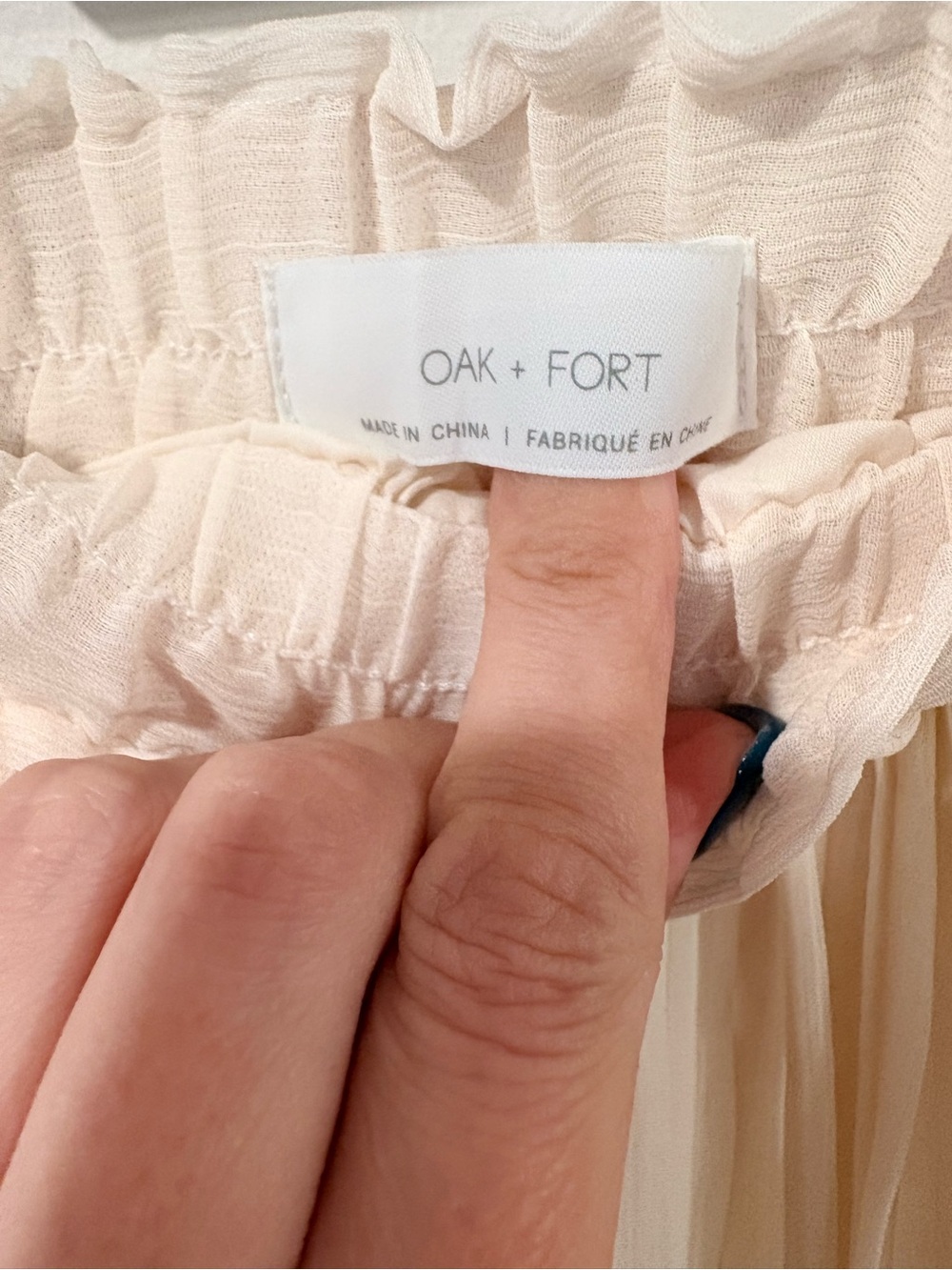 Oak + Fort Ivory Cream Pleated Sheer Midi Maxi Skirt Elastic Waist - Picture 5 of 8